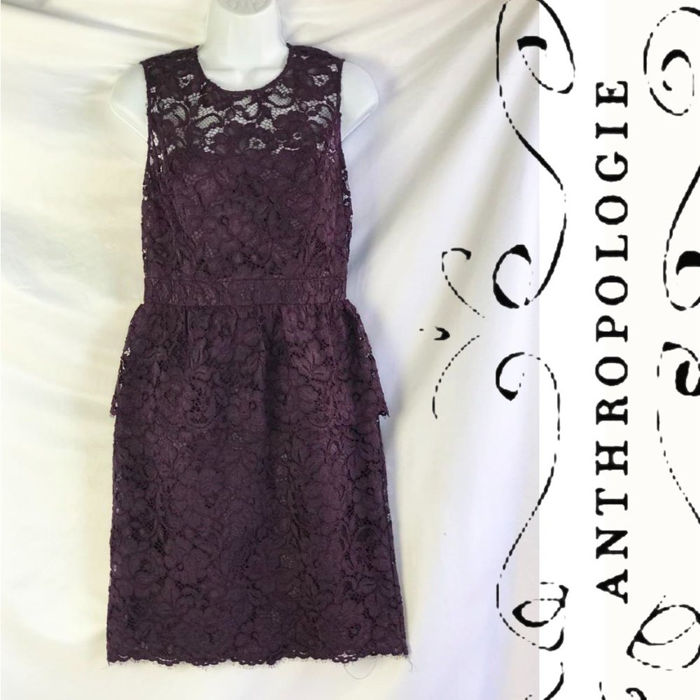 Anthropologie Shoshanna Purple Floral Lace Shift Dress